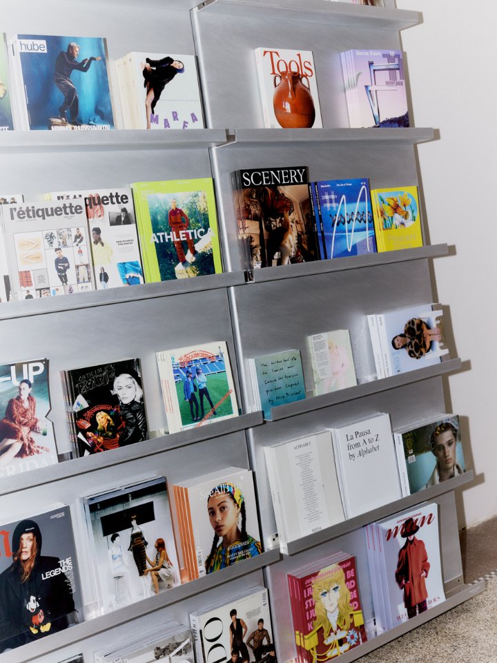 Independent magazines on the magazine wall at Simone